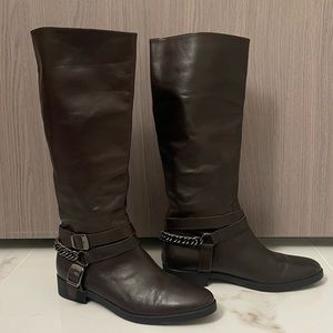Zara Dark Brown Tall Leather Chain Boots 40